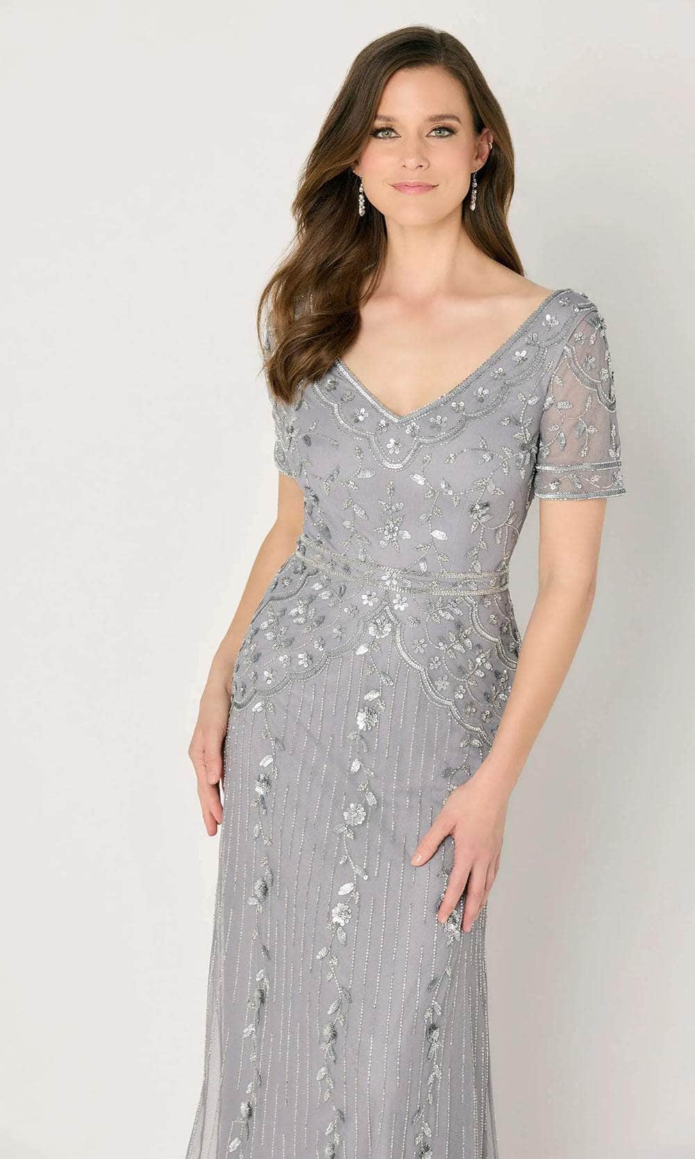 Short Sleeve Embellished Evening Dress
