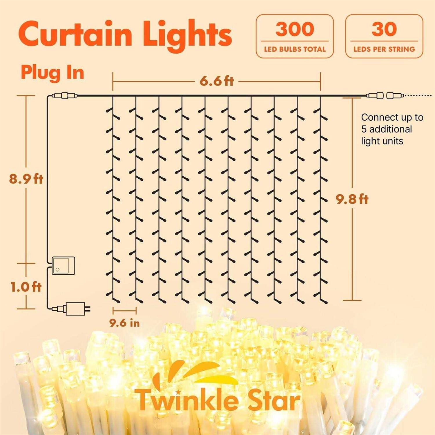 Twinkle Star 300 LED Window Curtain String Light for Christmas Wedding Party Home Garden Bedroom Outdoor Indoor Wall