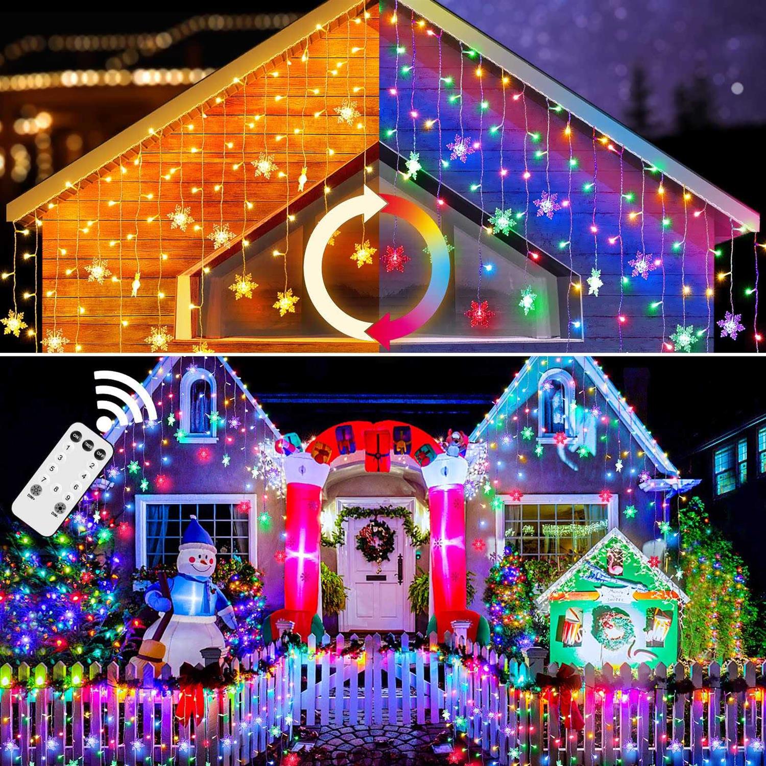Areker Snowflake Icicle Christmas Lights Outdoor 9Modes 400LED Icicle Lights Color Changing with Remote Control&Timer