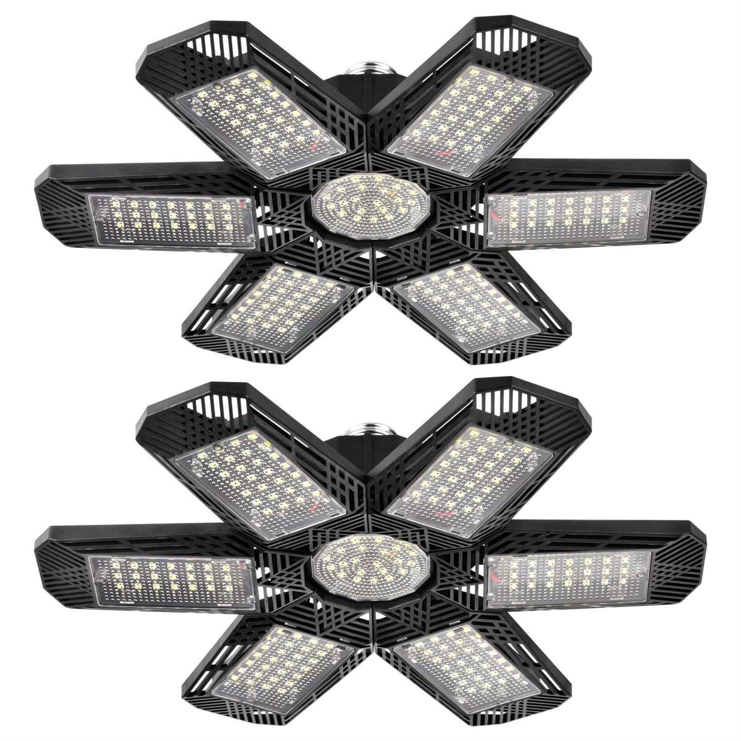 ZZENRYSAM 2 Pack LED Garage Lights 120W 12000LM 6500K Deformable LED Garage Ceiling Light with 6+1 Multi-Position Panels