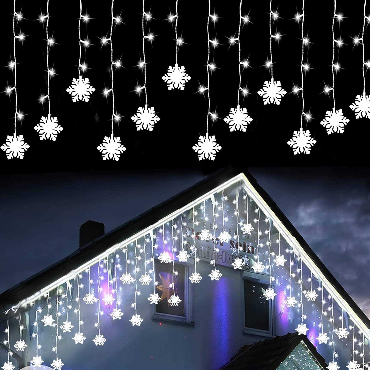 150 Led Icicle Lights with Snowflake 8 Twinkle Modes Curtain Lights,Hanging Fairy Lights for Outdoor Christmas Lights