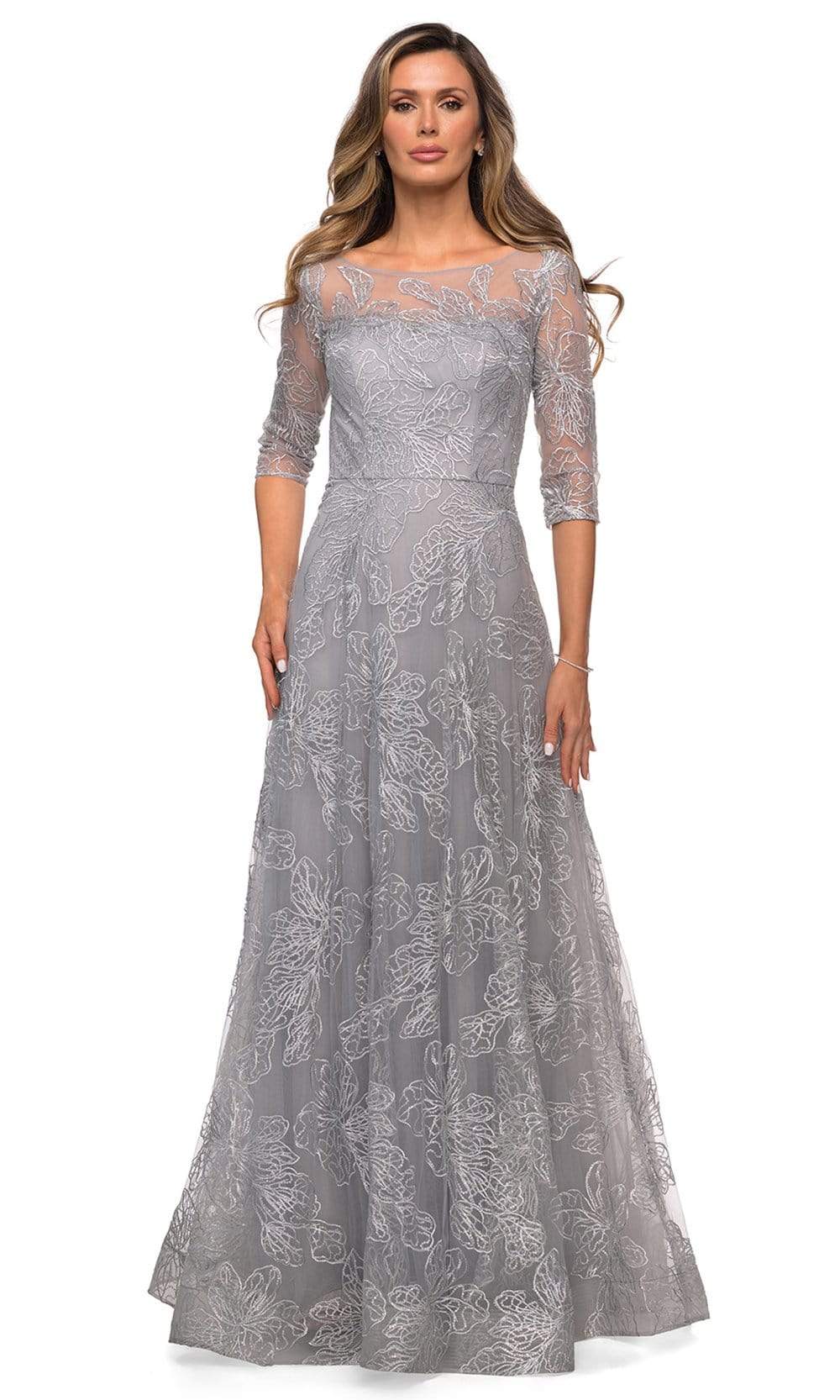 27942 Quarter Sleeve Sequined Lace A-Line Dress