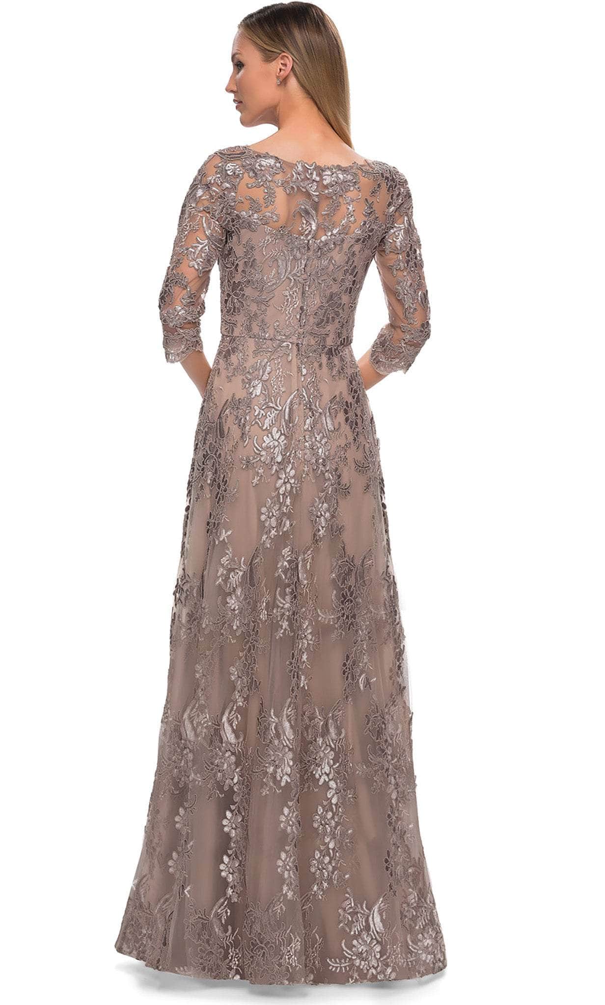 27885 Lace Quarter Length Sleeve Bateau A-line Dress