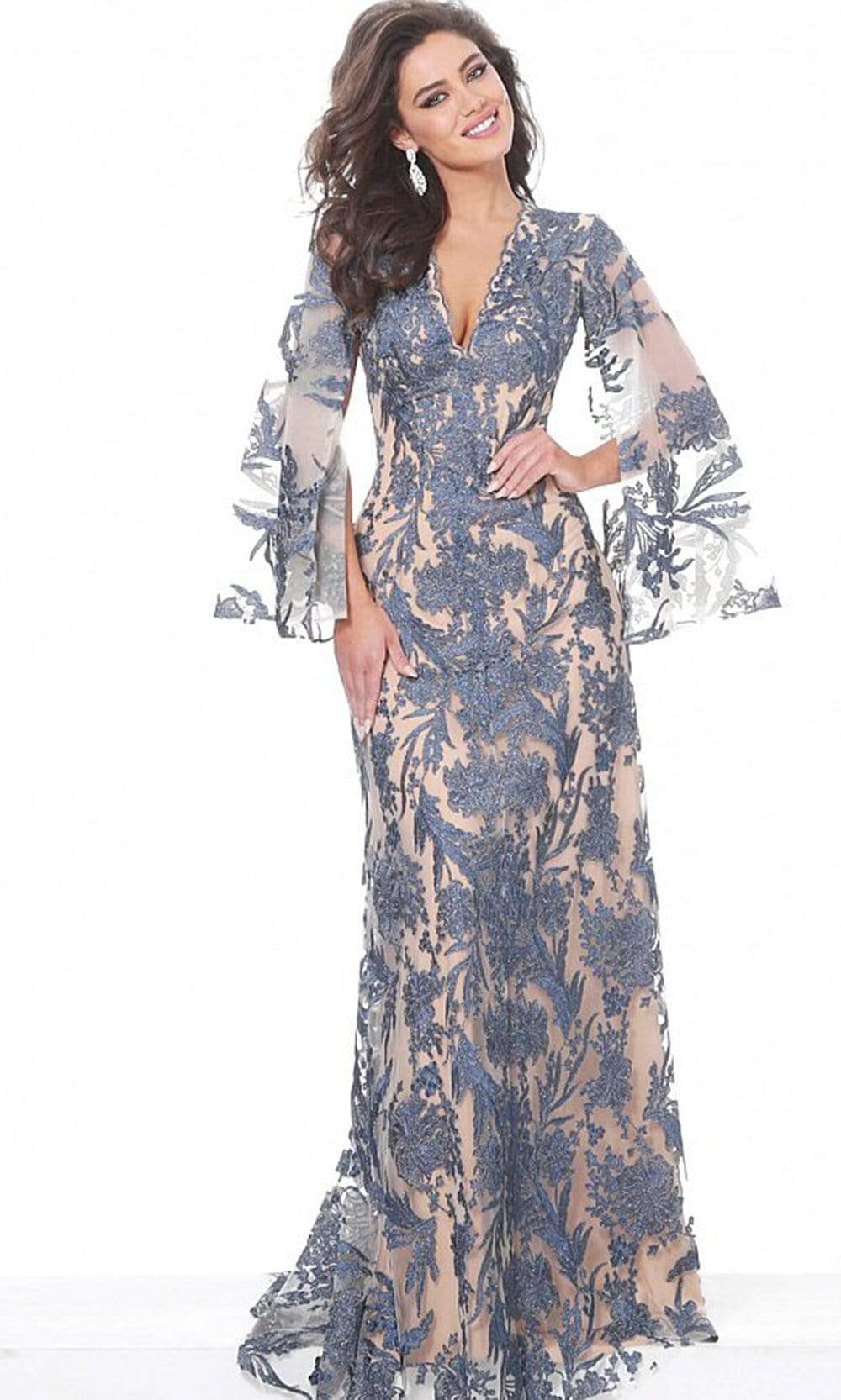00752 Cape Sleeve Novelty Lace Sheath Gown