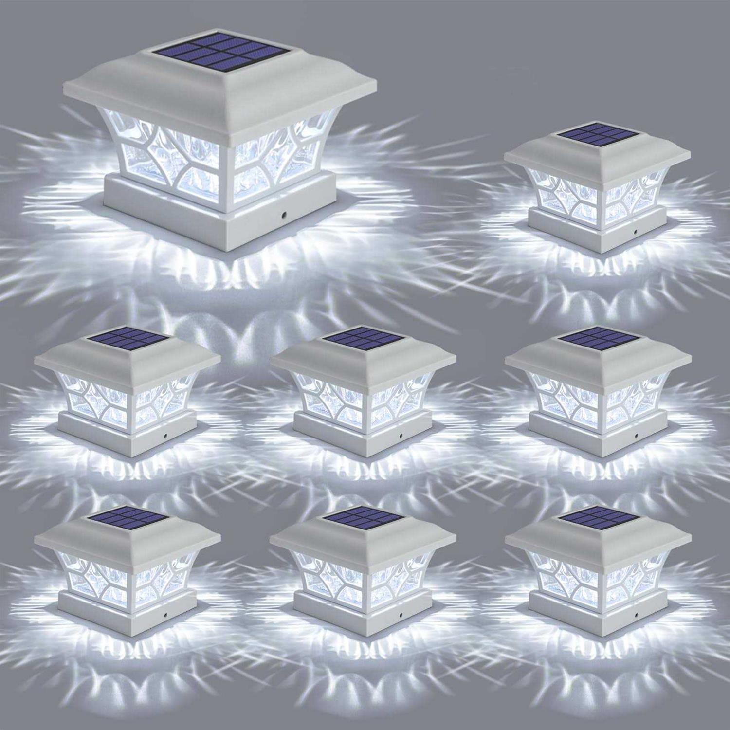 aponuo Solar fence Post Lights 4 pack Solar Post cap Lights 2 color modes 8 leds Solar caps for deck posts 4×4 6×6 wood,4×4