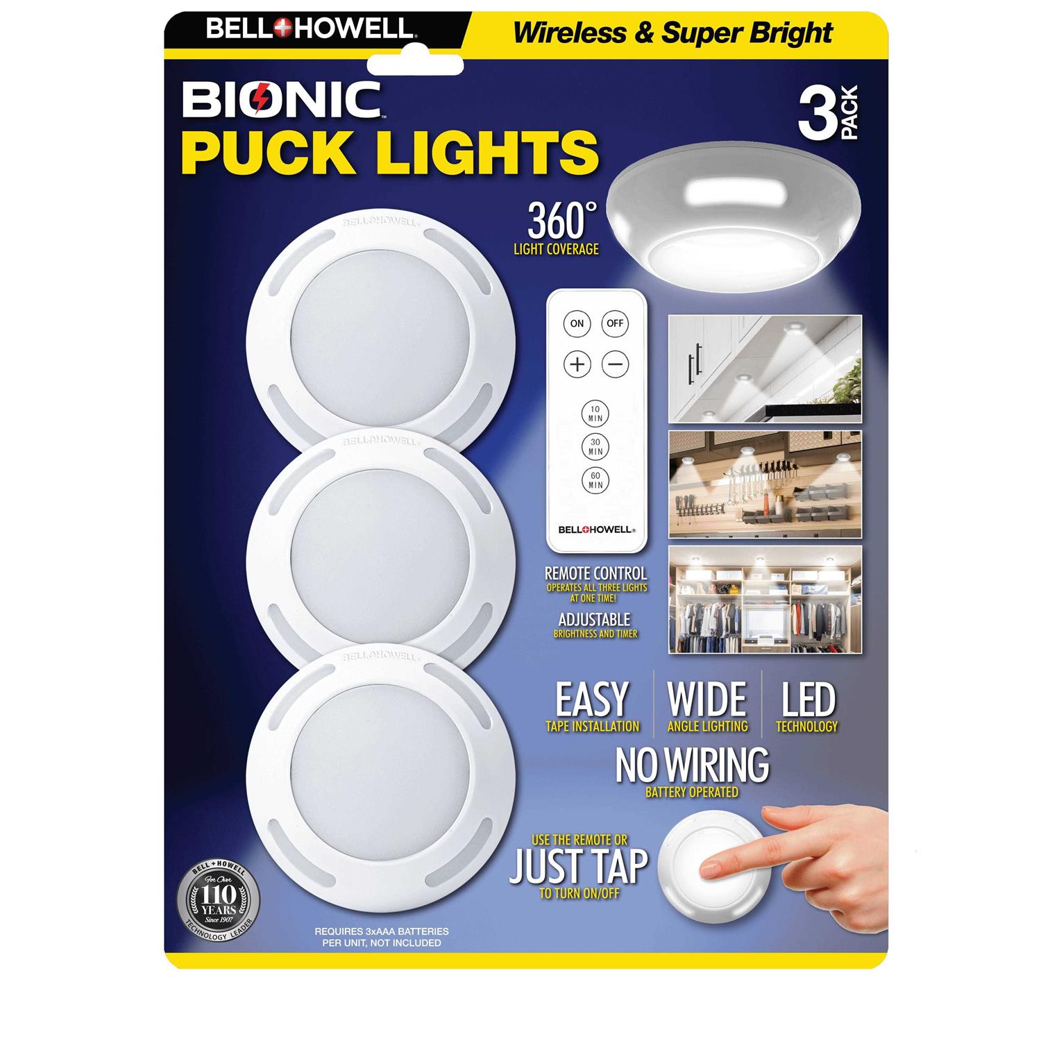 Bell and Howell Bionic Puck Lights LED Light Under Cabinet Light