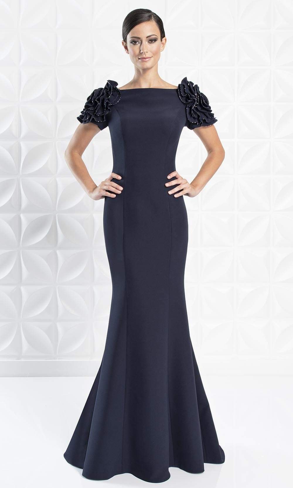 1270 Embellished Bateau Long Trumpet Dress