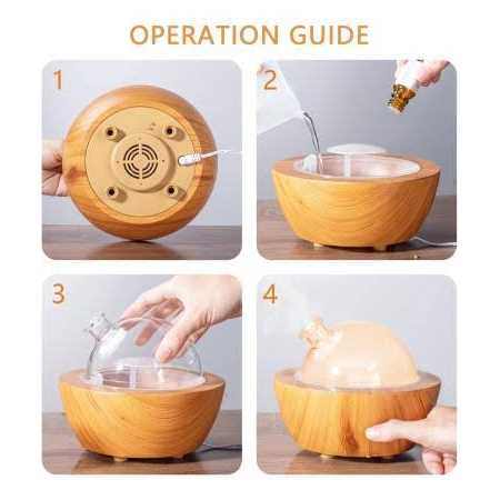 XANAPHIA 280ml Glass Essential Oil Diffuser Wood Grain Base Air Aroma Diffuser for Aromatherapy Cool Mist Humidifier with Safe Auto Shut-Off and 2