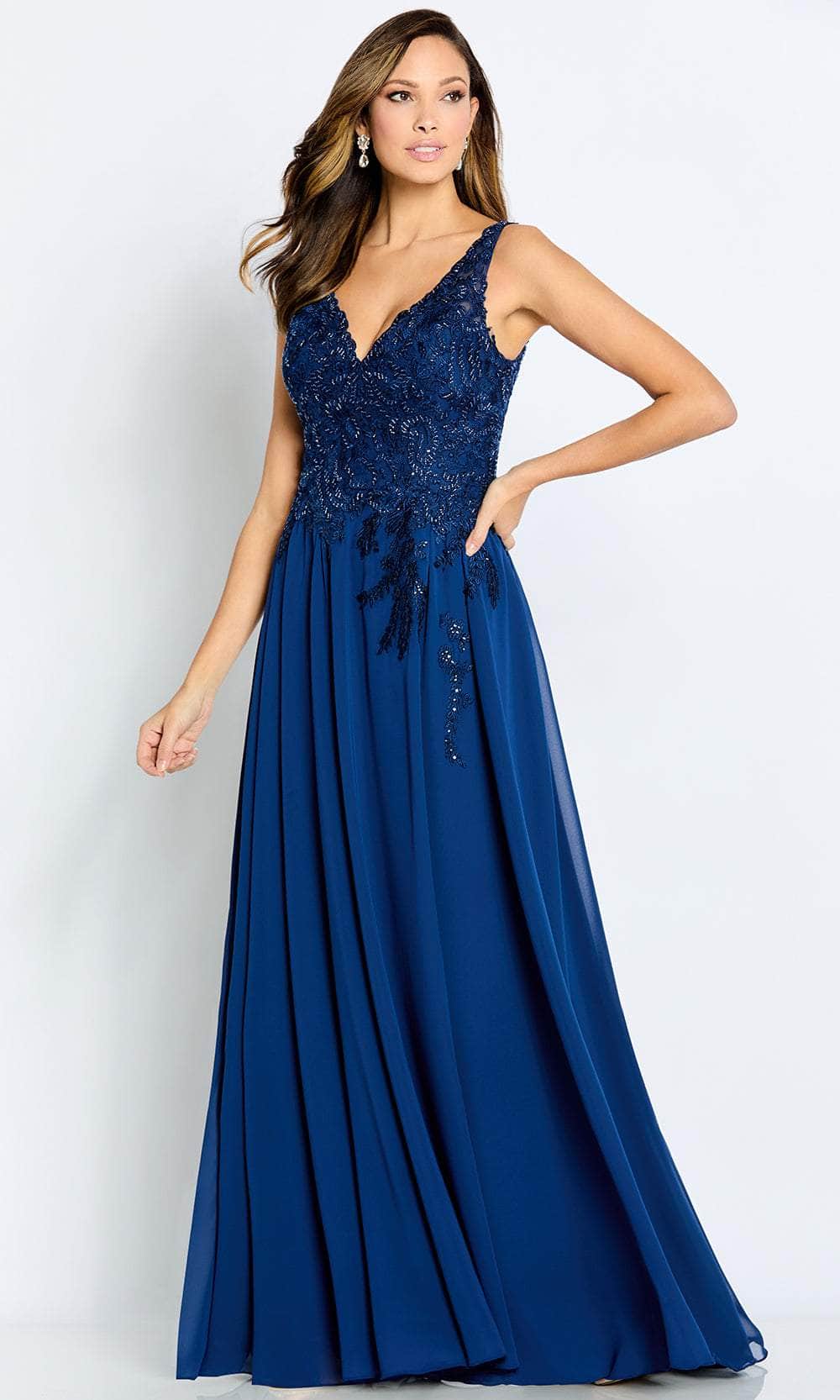 V-Neck Beaded Lace Evening Gown
