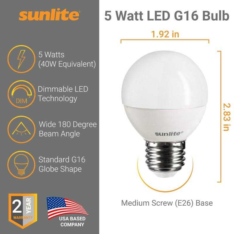 Sunlite LED G16 Globe Light Bulb Medium E26 Base
