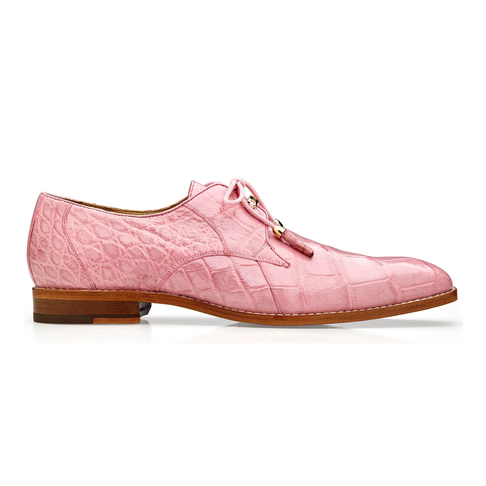 Men’s Belvedere Lago Genuine Alligator Plain Toe Dress Shoe in Rose Pink