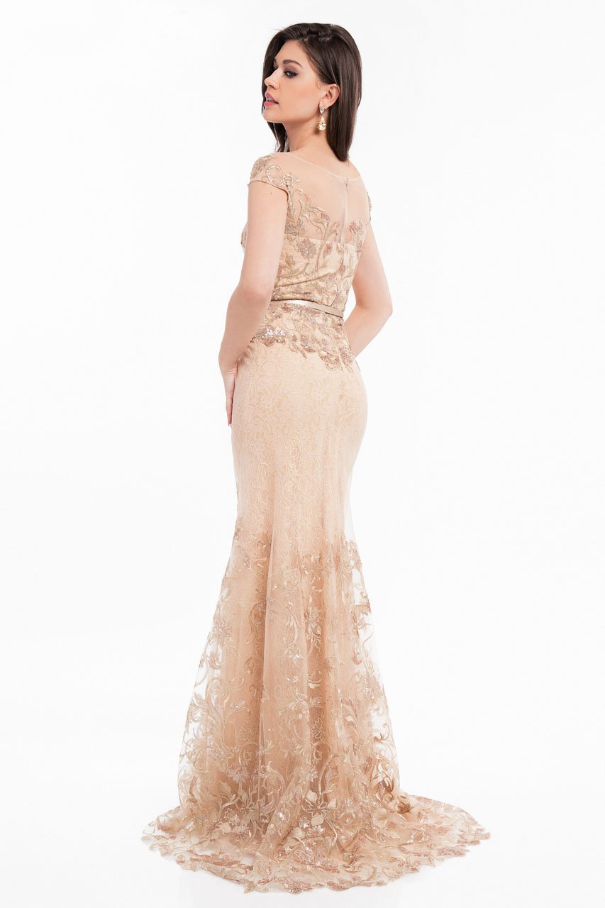 1823M7704 Sequined Metallic Lace Trumpet Dress