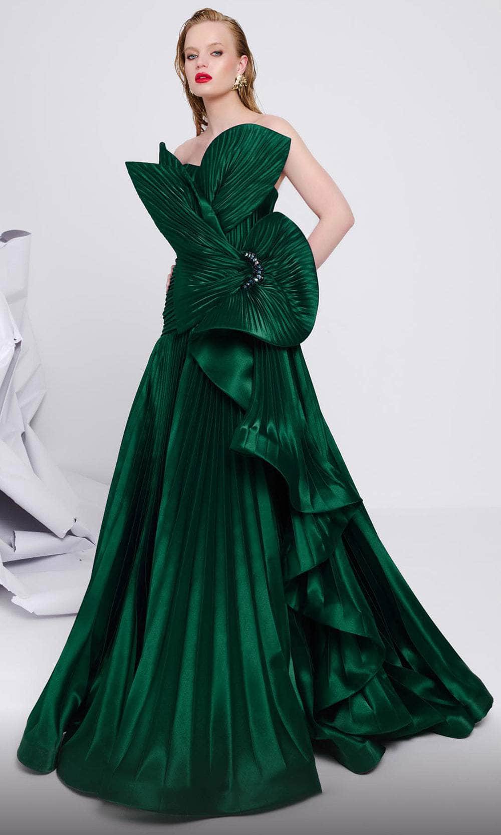 Pleated Ribbon Evening Gown