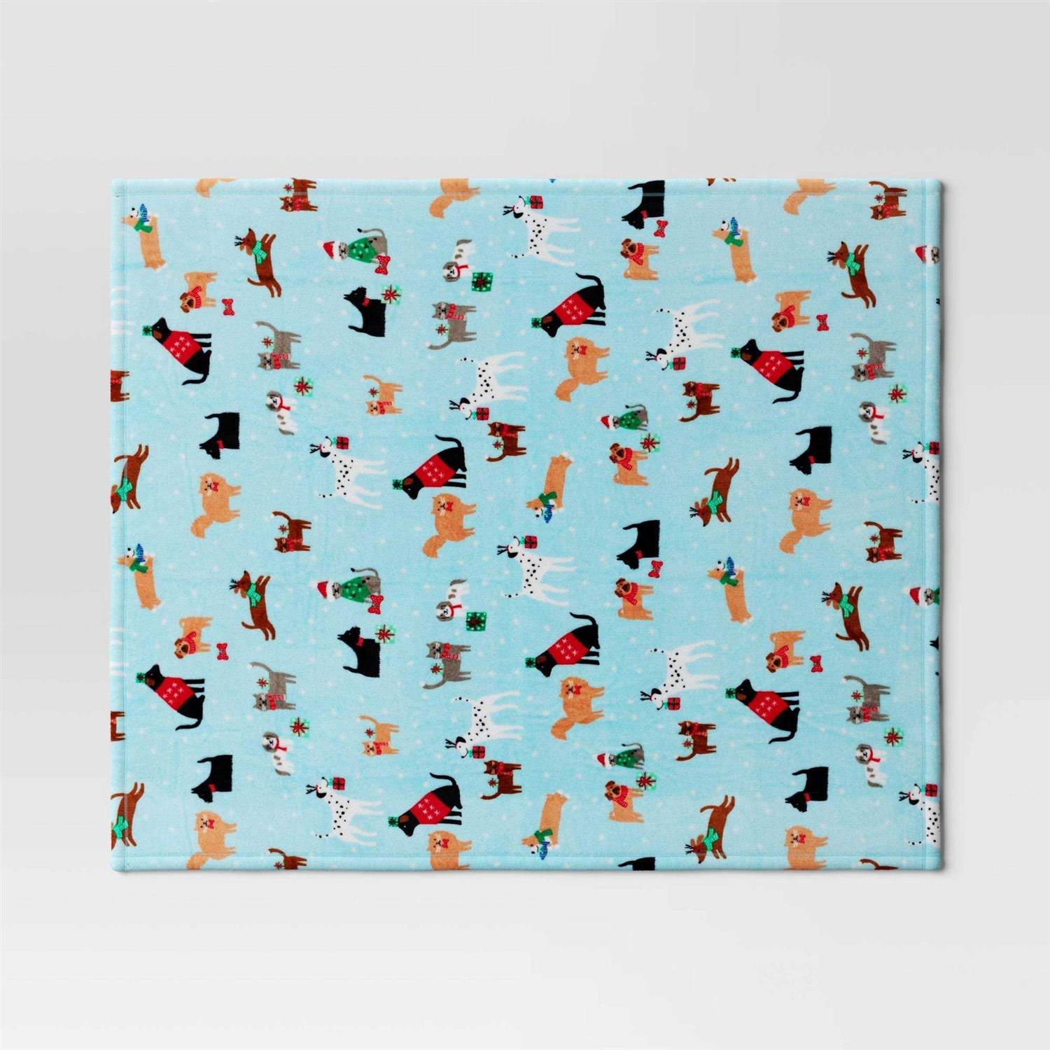 Wondershop Dog and Cat Holiday Plush Christmas Throw Blanket Blue