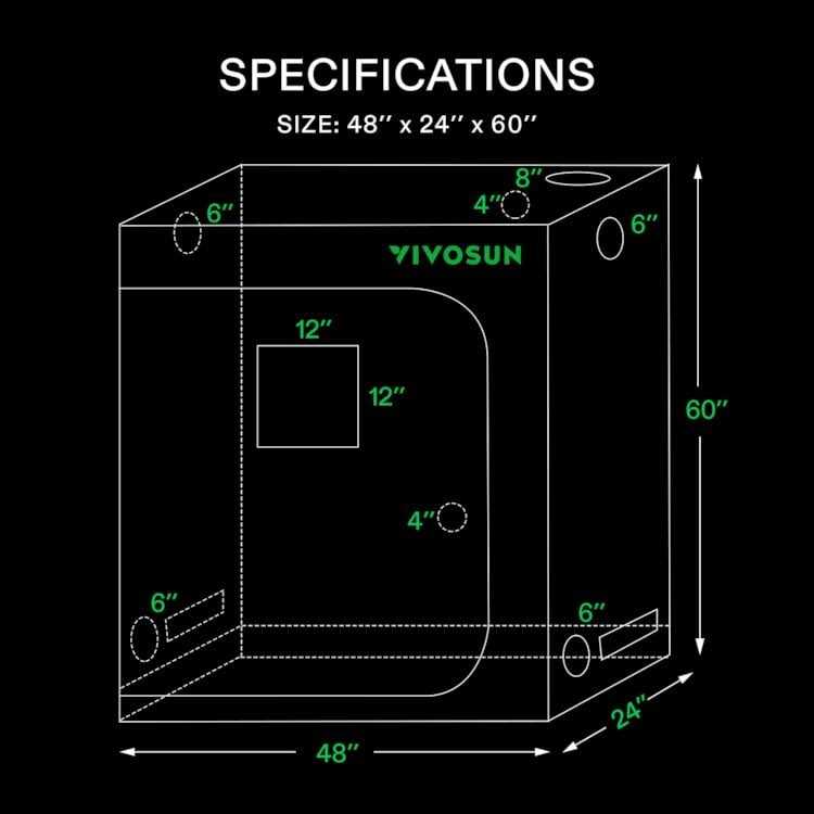 48x24x60 Grow Tent, 4×2 Advanced Grow Tent Observation Window and Floor Tray Plants for VS2000