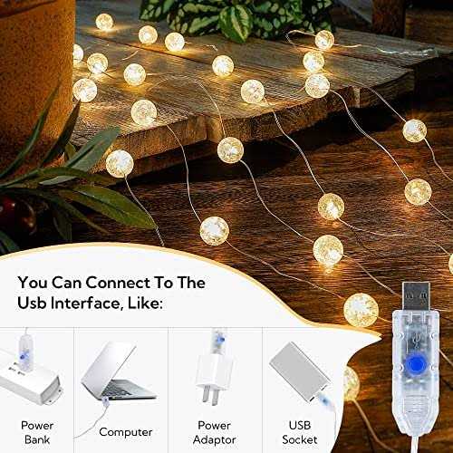 BEEWIN Globe String Lights for Bedroom,Crystal Crackle Ball Lights 10FT 30 LED USB Fairy Lights