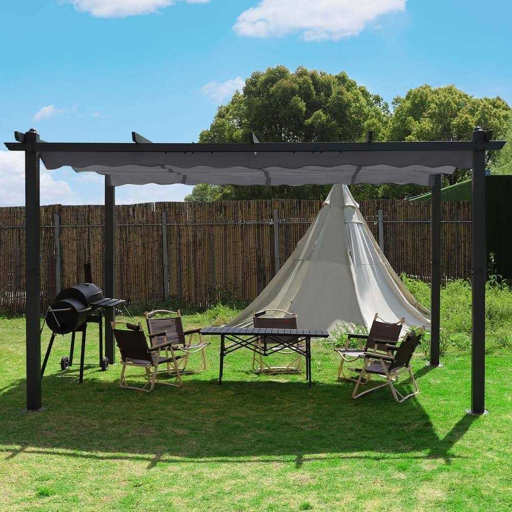 Veikous 10′ Aluminum Outdoor Patio Pergola with Retractable Canopy