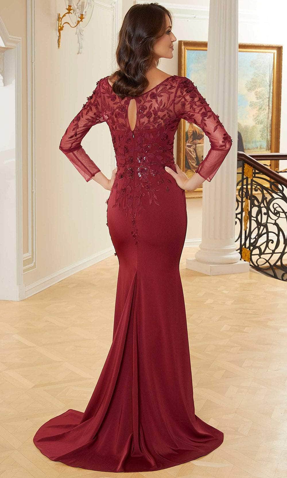 V-Neck Sequin Lace Evening Gown