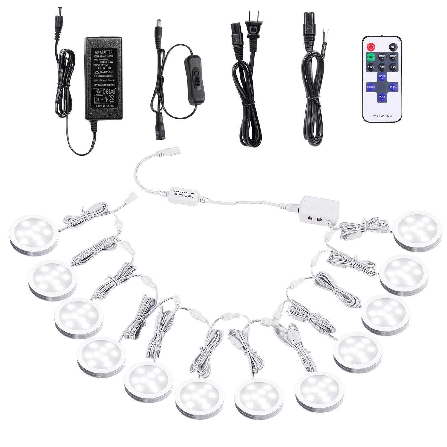 Aiboo Linkable Under Cabinet LED Lighting 12V Dimmable Puck Lights with Wireless RF Remote Control