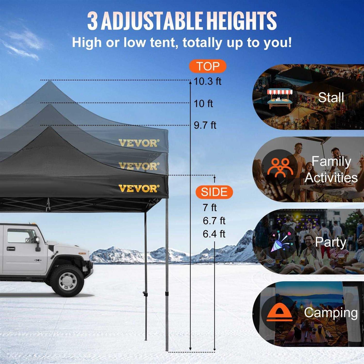 VEVOR 10 Ft. x 10 Ft. Pop Up Canopy Tent Outdoor Patio Gazebo Tent Uv Resistant Waterproof Instant Gazebo Shelter