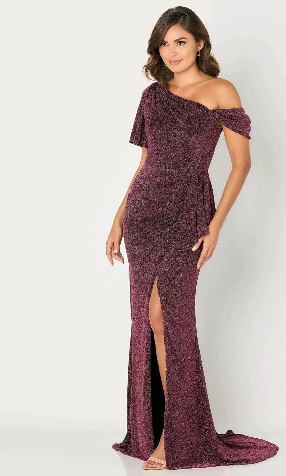 Glitter Flutter Sleeve Evening Dress
