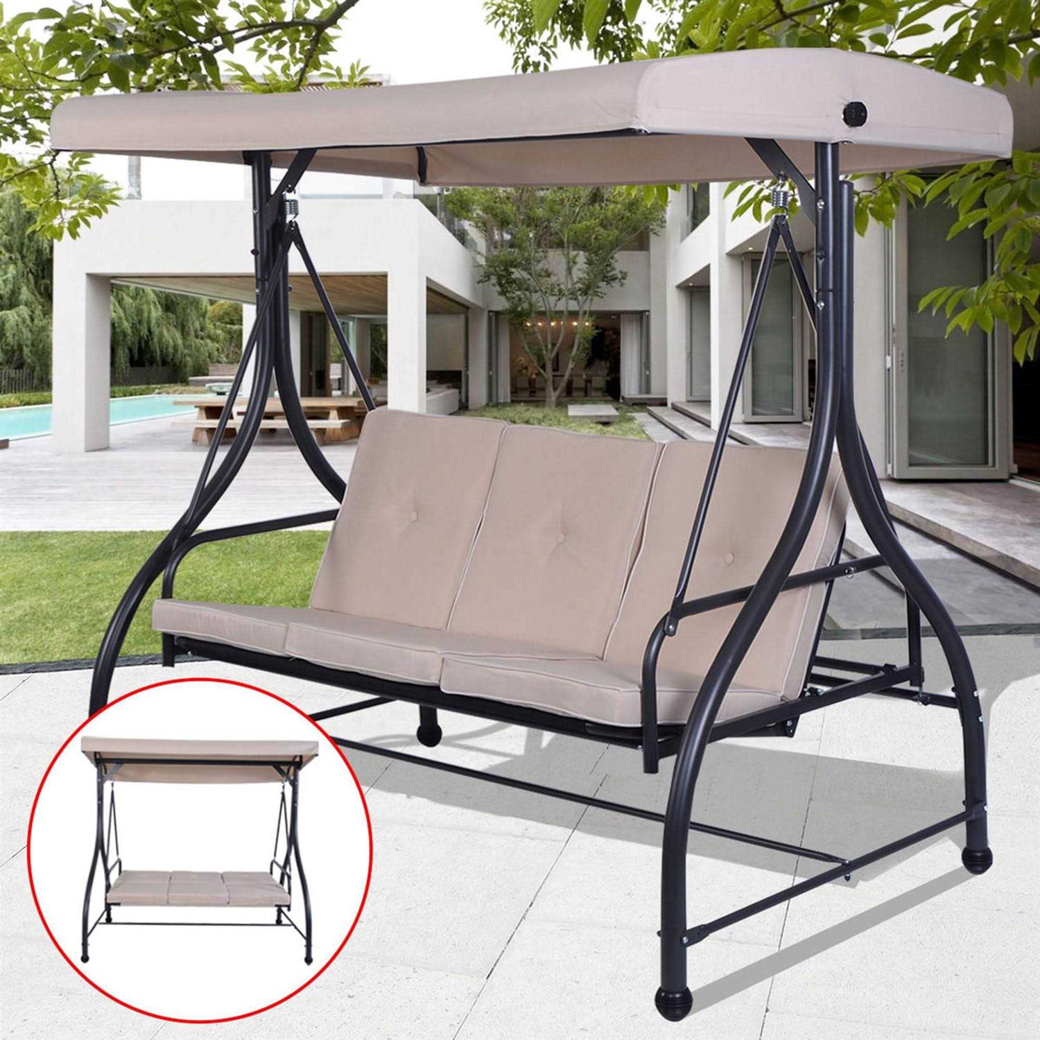 Costway Converting Outdoor Swing Canopy Hammock 3 SEATS Patio Deck