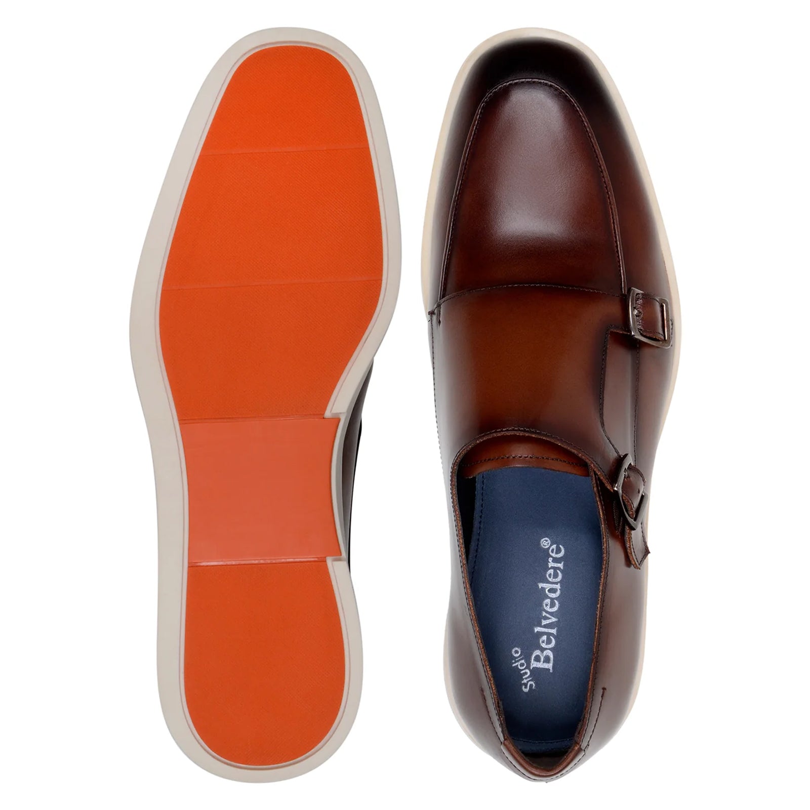 Men’s Belvedere Marcio Nappa Leather Double Monkstrap Casual Dress Shoe in Cognac