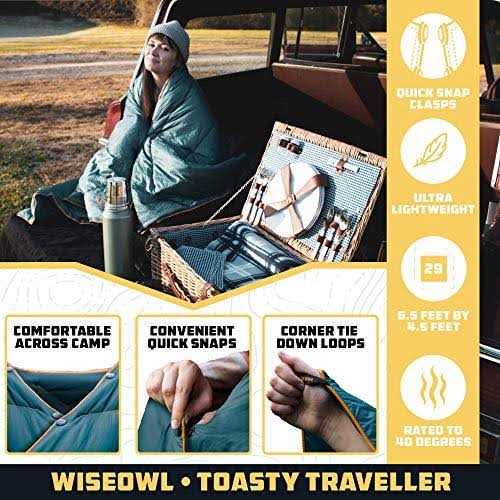 Wise Owl Outfitters Camping Blanket Packable & Waterproof Warm Camping Quilt