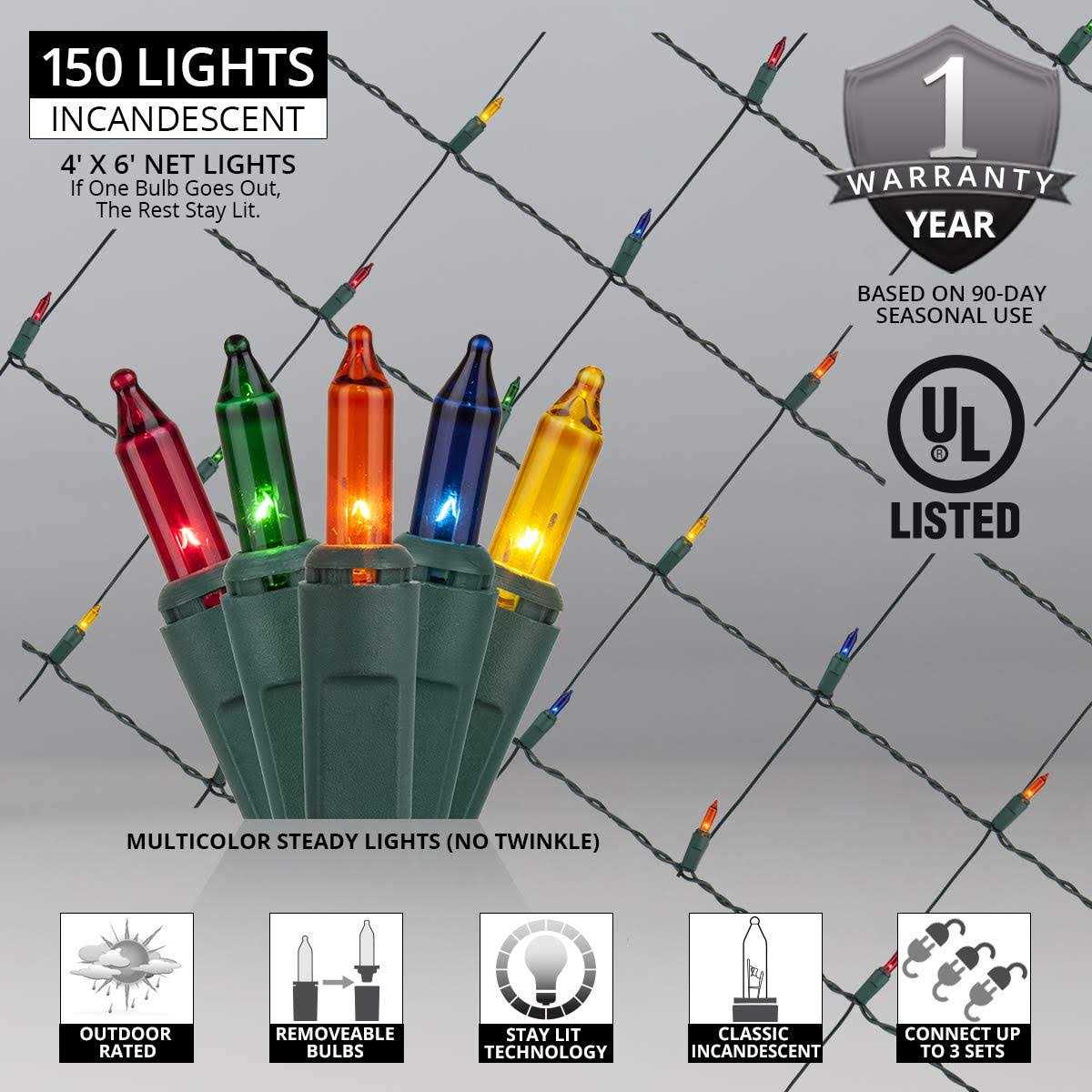4′ x 6′ Multicolor Christmas Net Lights