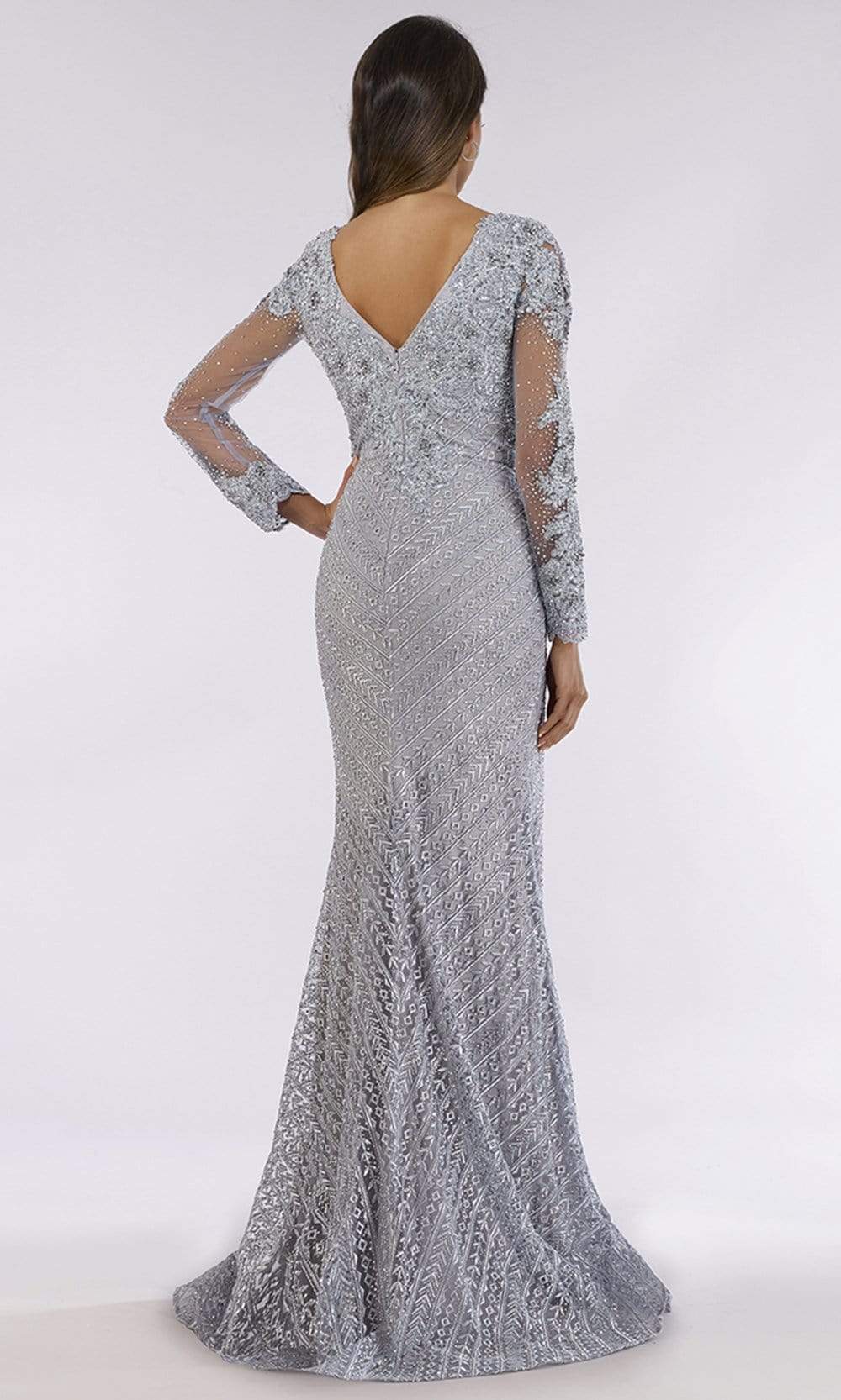 29625 V Neck Embroidered Lace Sheath Evening Gown
