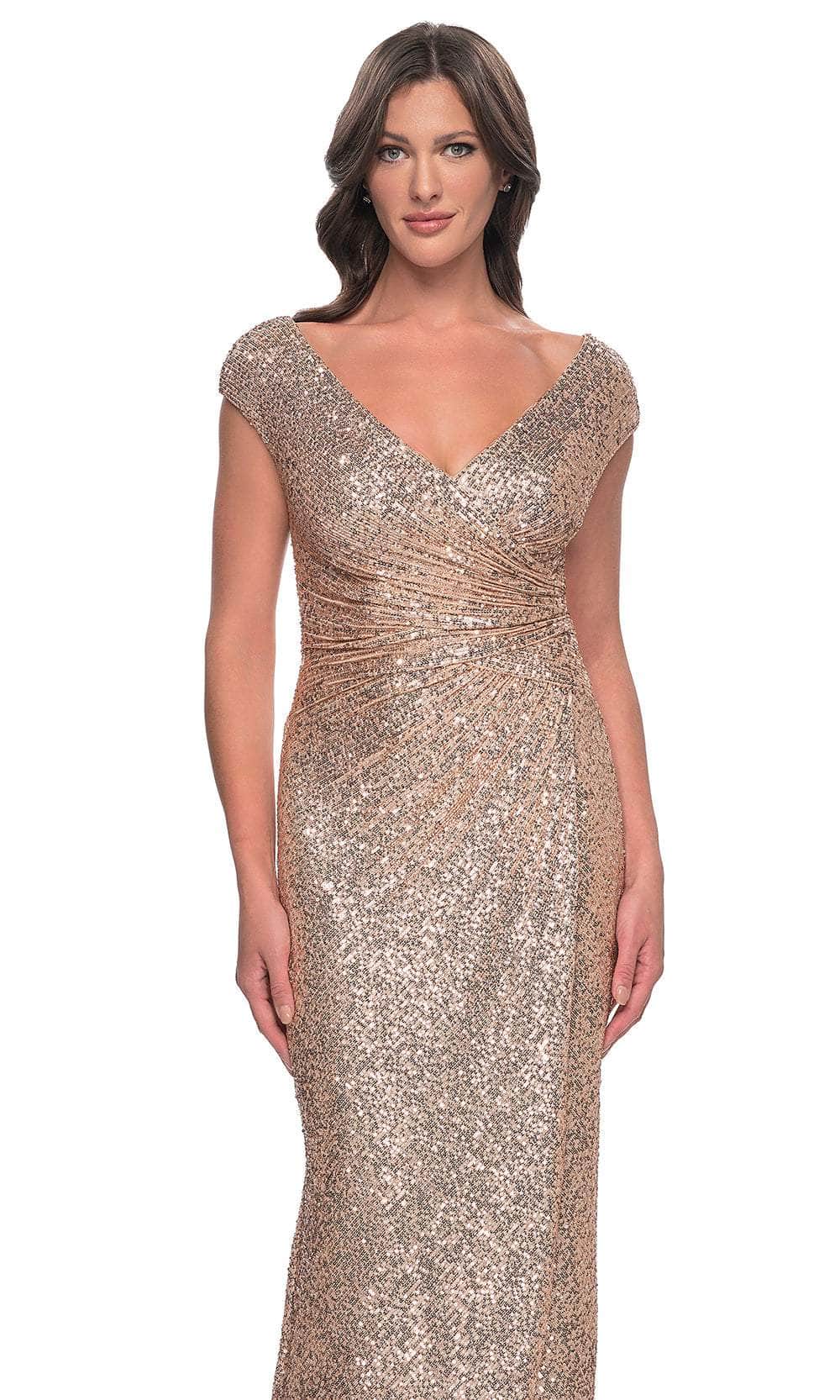 Ruched Sequin Evening Dress