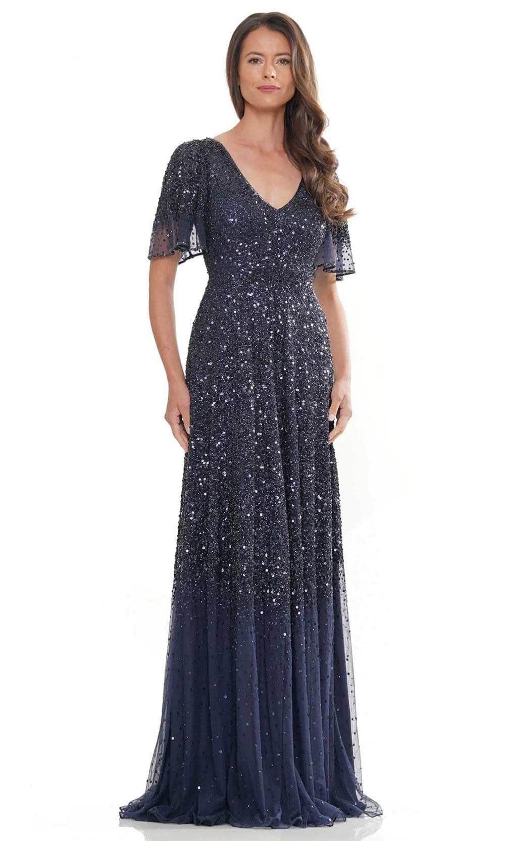 Flutter Sleeve Sequin Evening Dress