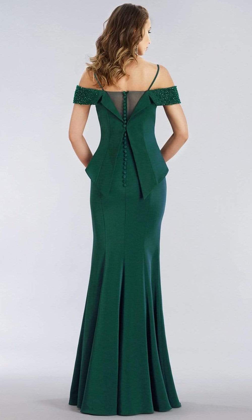 12954 Jeweled Arm Drape Off Shoulder Trumpet Gown