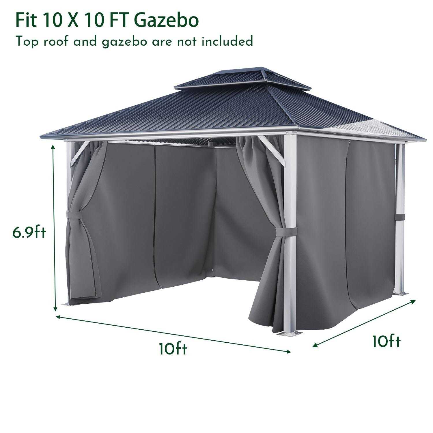 Aoodor 10′ x Gazebo Curtain Replacement Universal 4-Panel Sidewalls