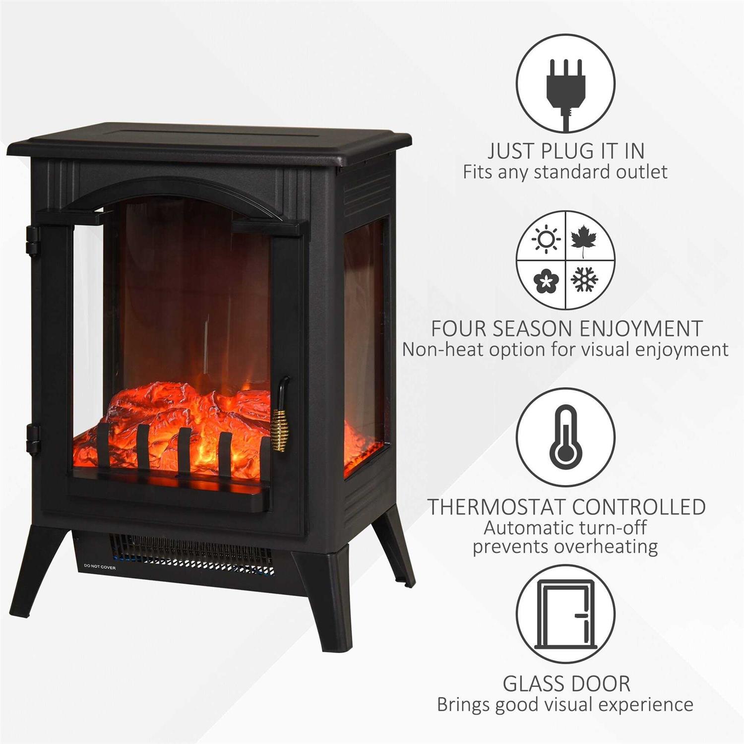 HOMCOM 750W/1500W Modern Electric Fireplace Heater with Realistic LED Faux Flame Effect