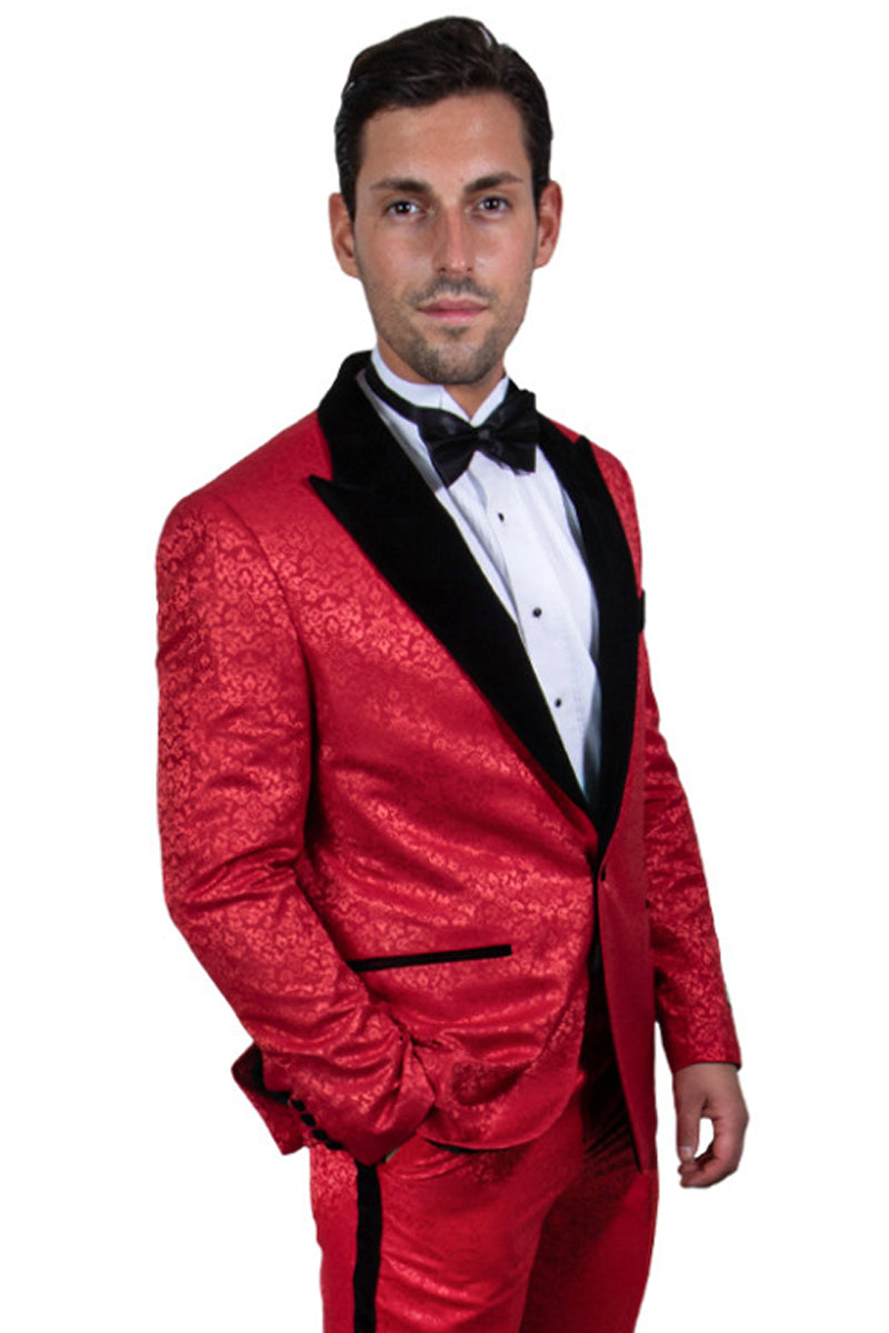 Men’s Stacy Adams Paisley Prom & Wedding Tuxedo in Red & Black
