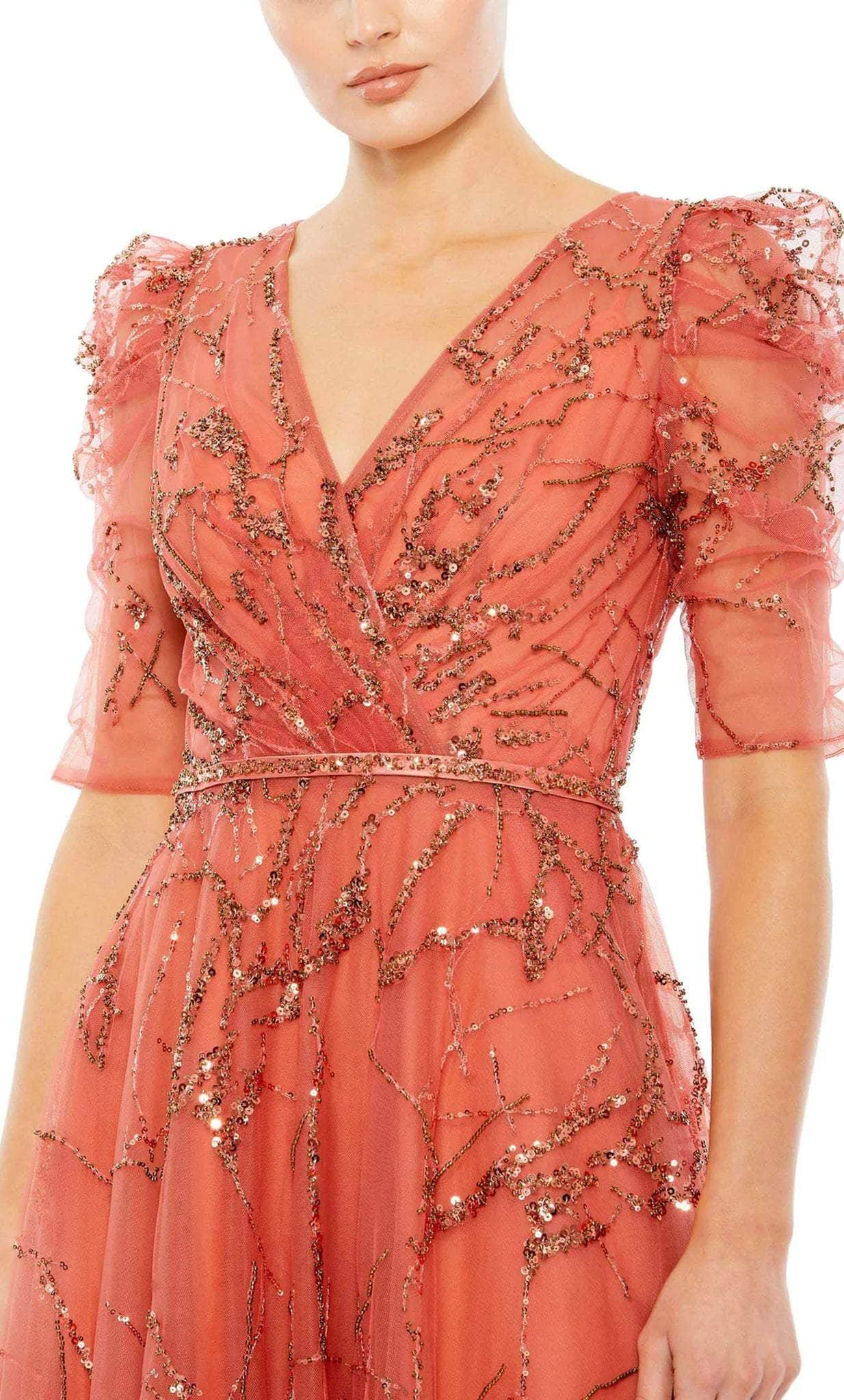 Puff Sleeve Embellished Mother of the Bride Gown