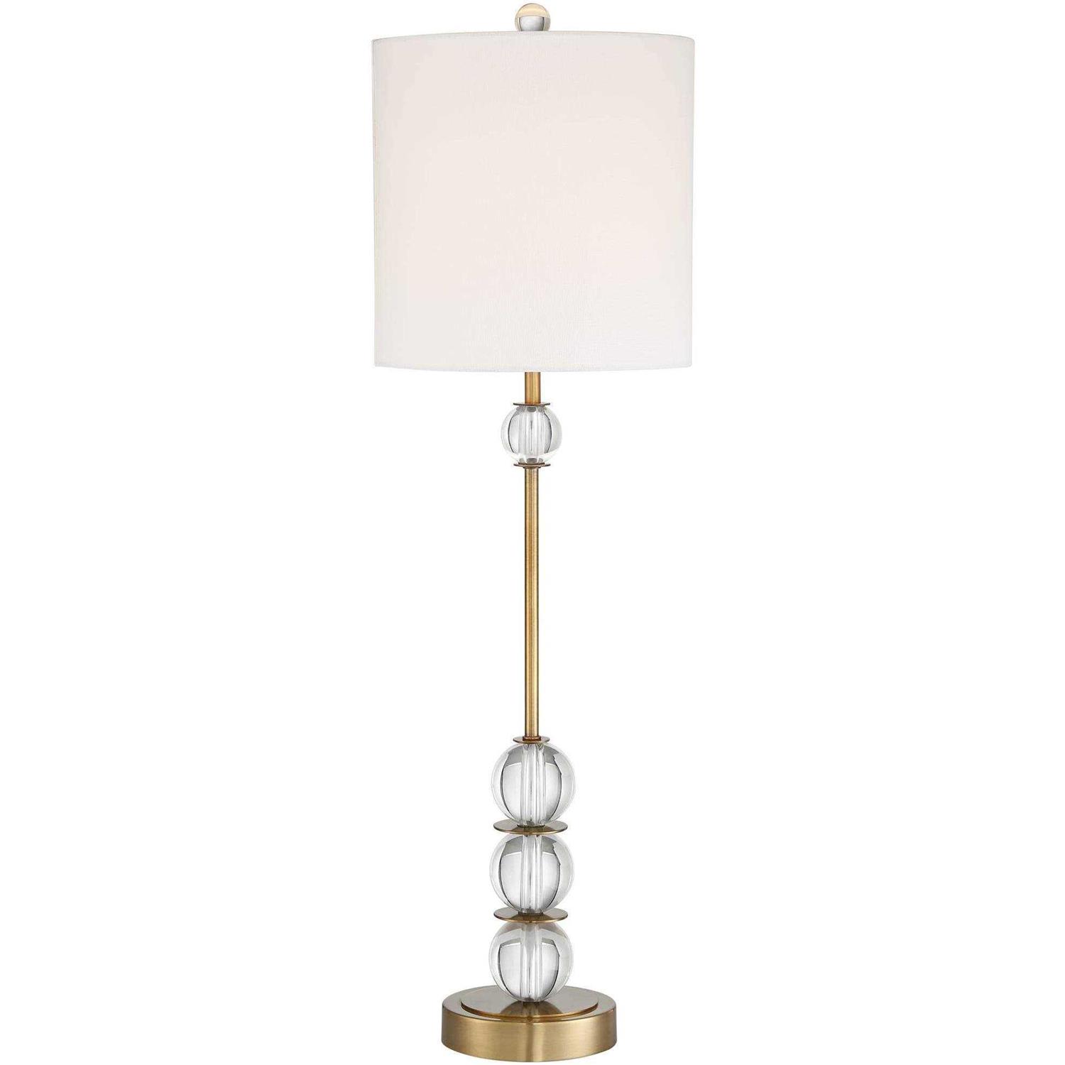 Vienna Full Spectrum Halston Art Deco Buffet Table Lamp 32 1/2 Tall Crystal Ball Brass Metal Off White Fabric Drum Shade for Bedroom Living Room Kids