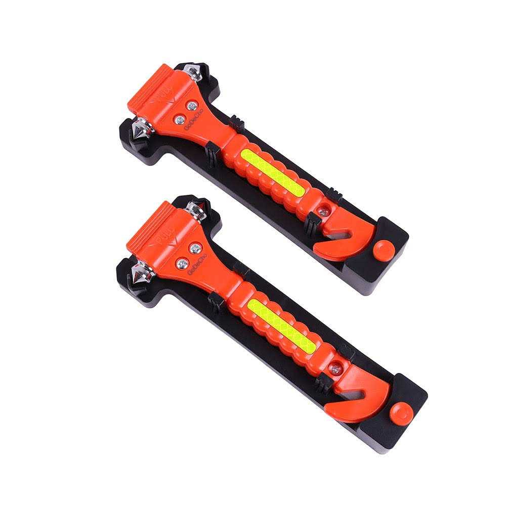 Godecho 4 Pcs Car Emergency Escape Window Breaker And Seat Belt Cutter Hammer With Light Reflective Tape,life Saving Survival Kit,red