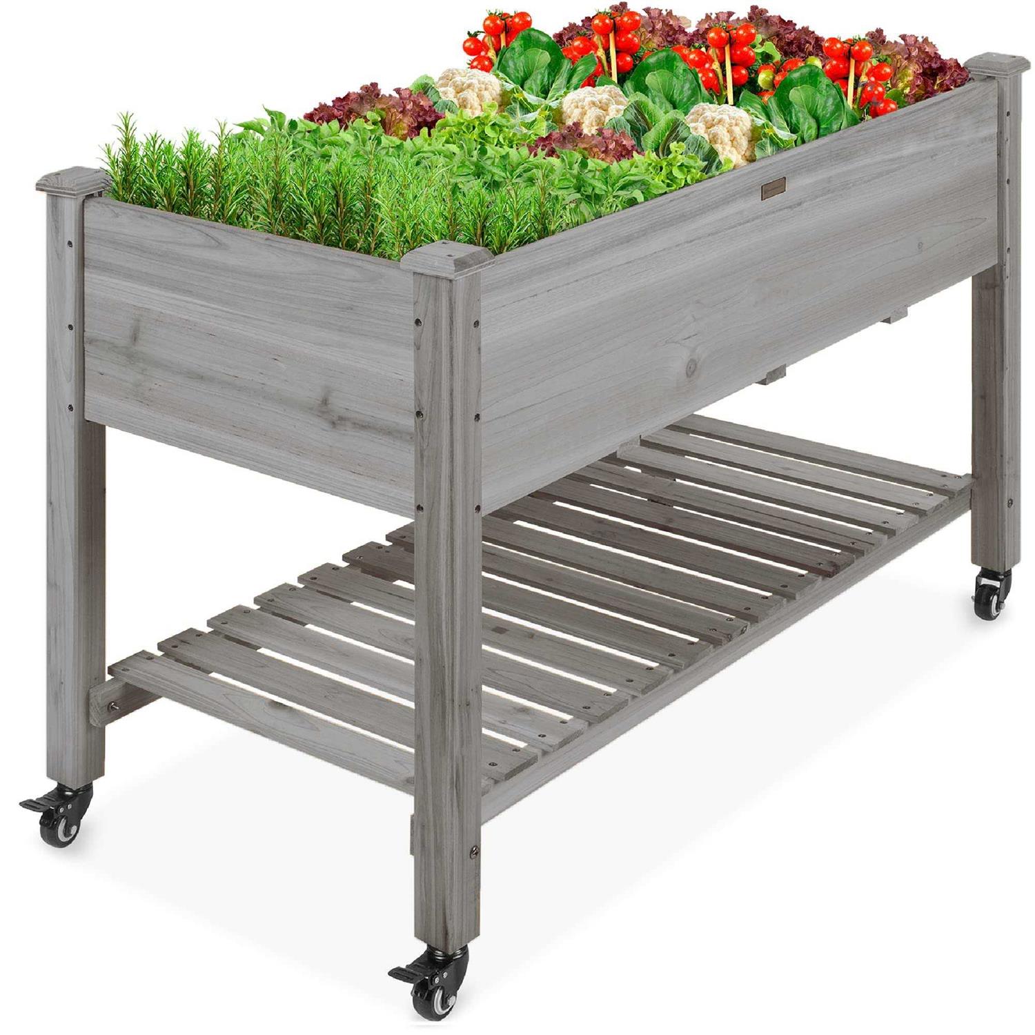 Best Choice Products Raised Garden Bed 48x24x32-inch Mobile Elevated Wood Planter w/Lockable Wheels