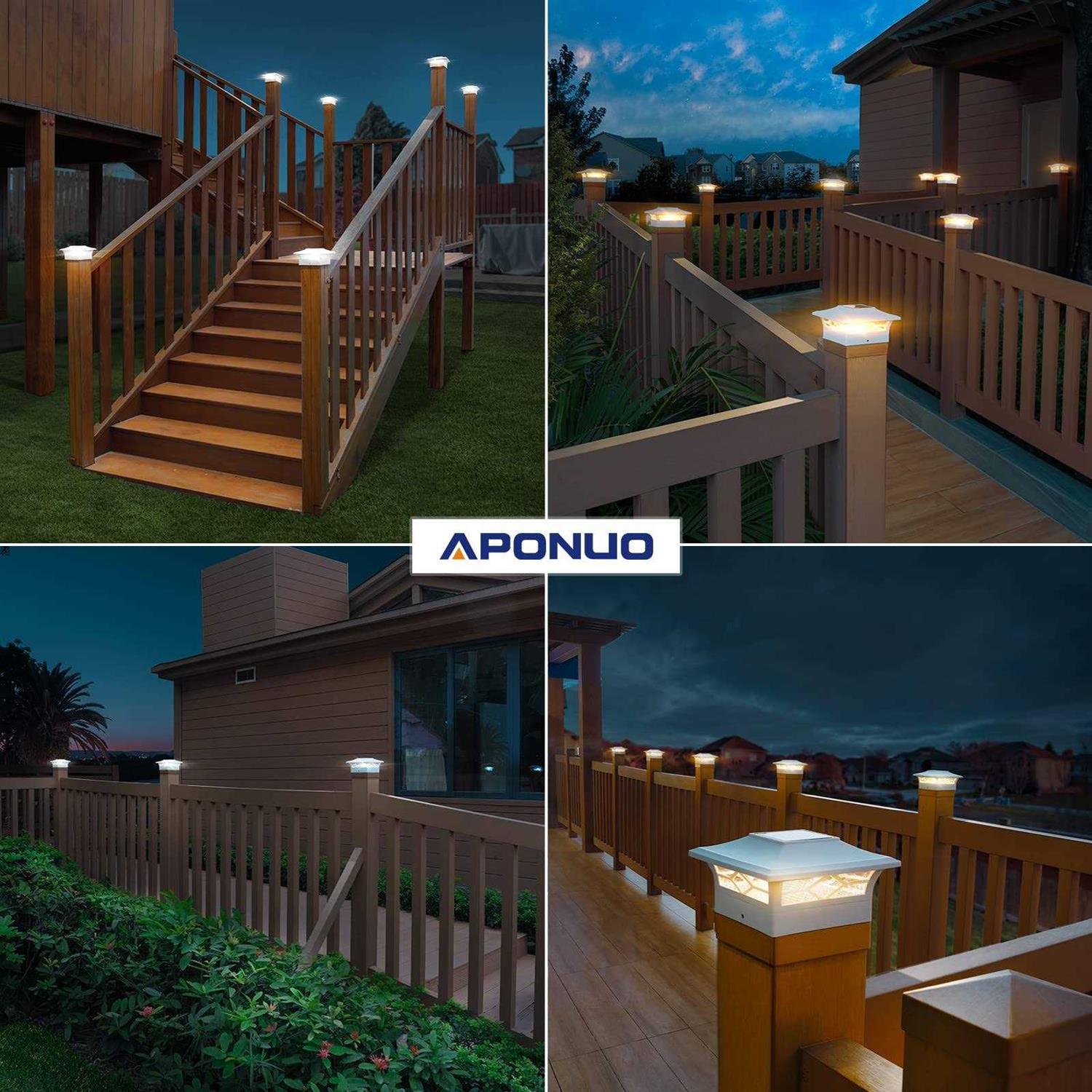 APONUO Solar Post Cap Lights,4×4 Post Solar Lights Warm White/Cool White LED Light Outdoor Waterproof,Fence Post Solar Lights for 4×4/6×6 Wood Fence