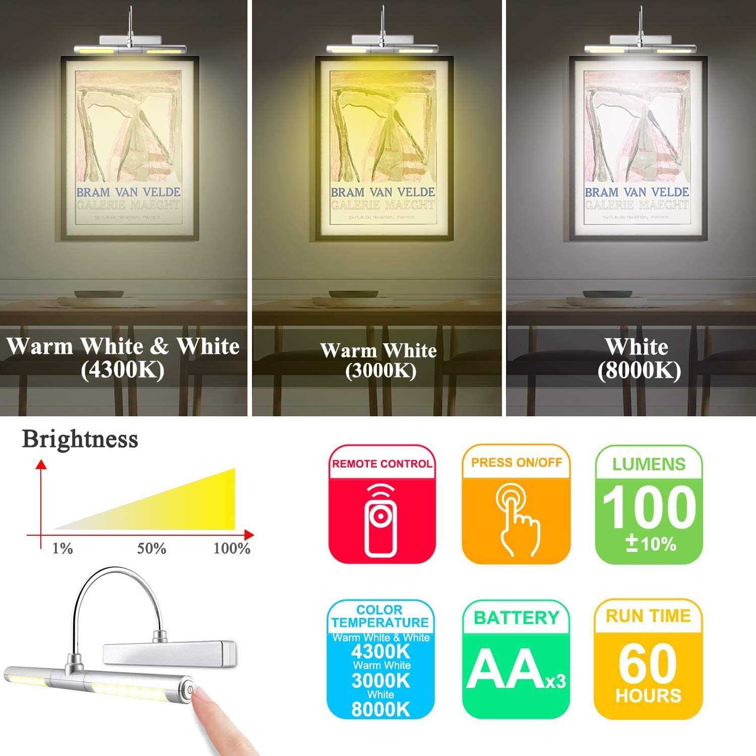 Westek Satin Gold 16 in. LED Swivel Picture Light with Remote Control