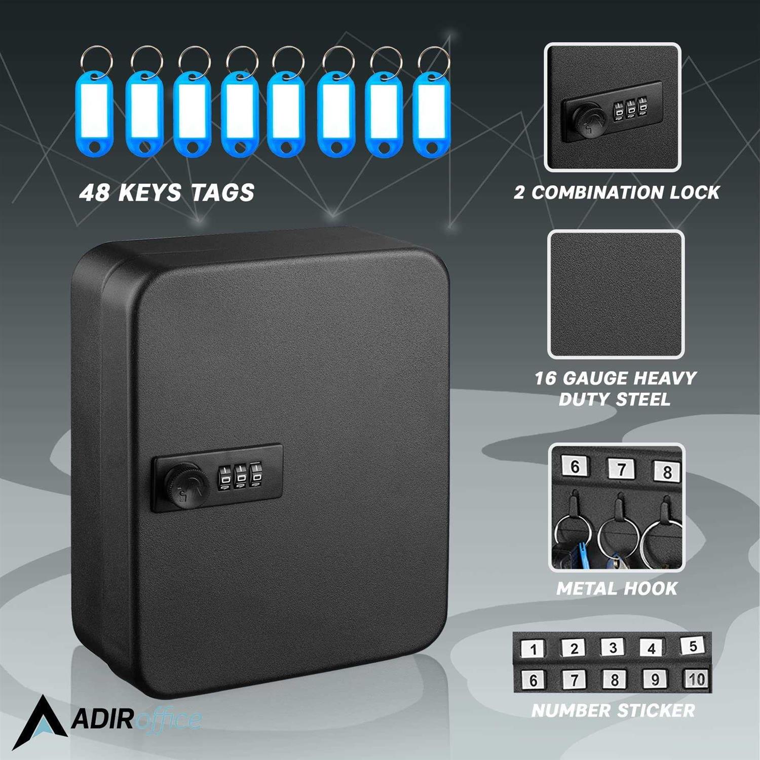 AdirOffice 48-Key Steel Secure Key Cabinet with Combination Lock
