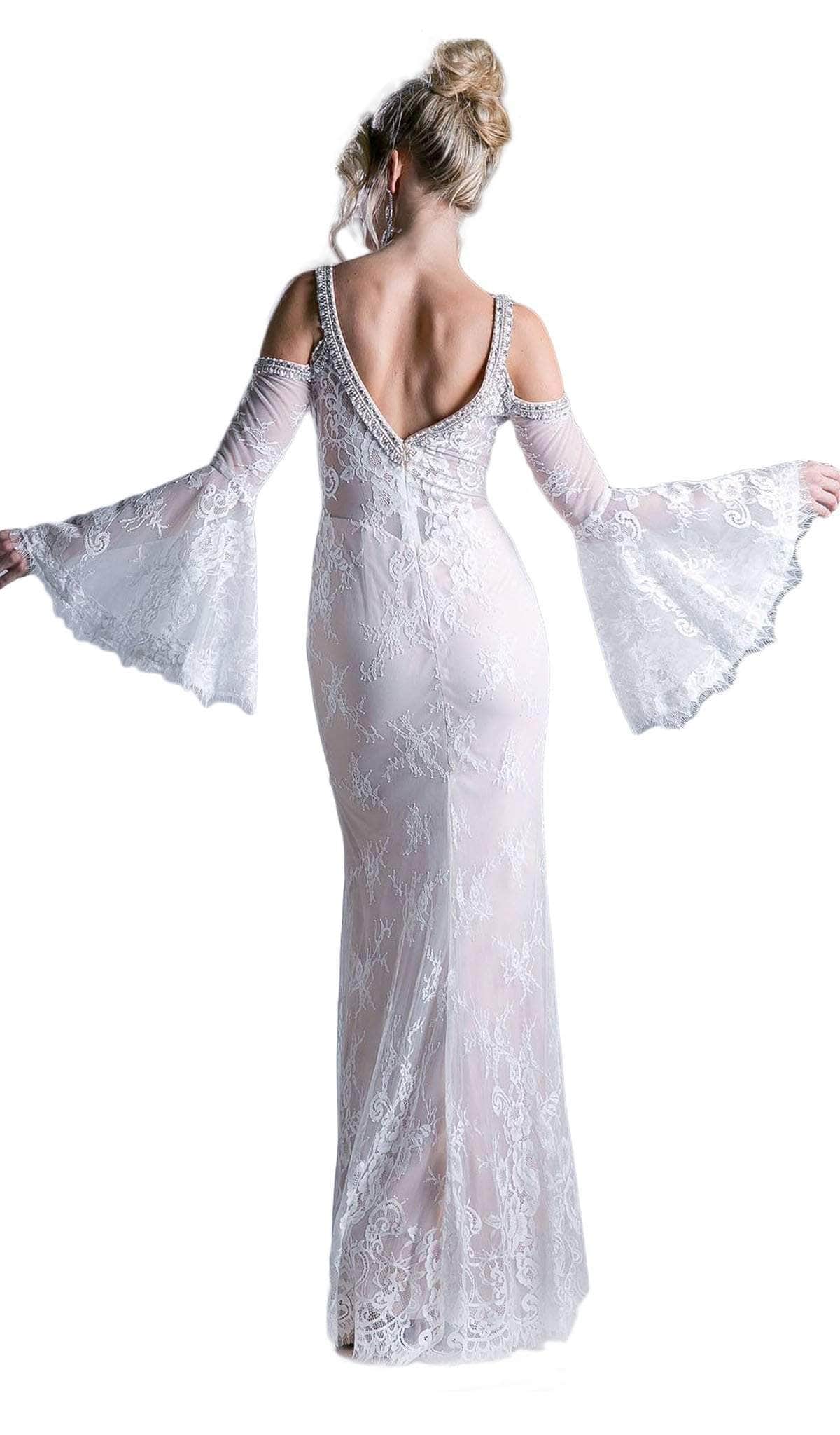 Adorned Lace Long Bell Sleeve Sheath Dress