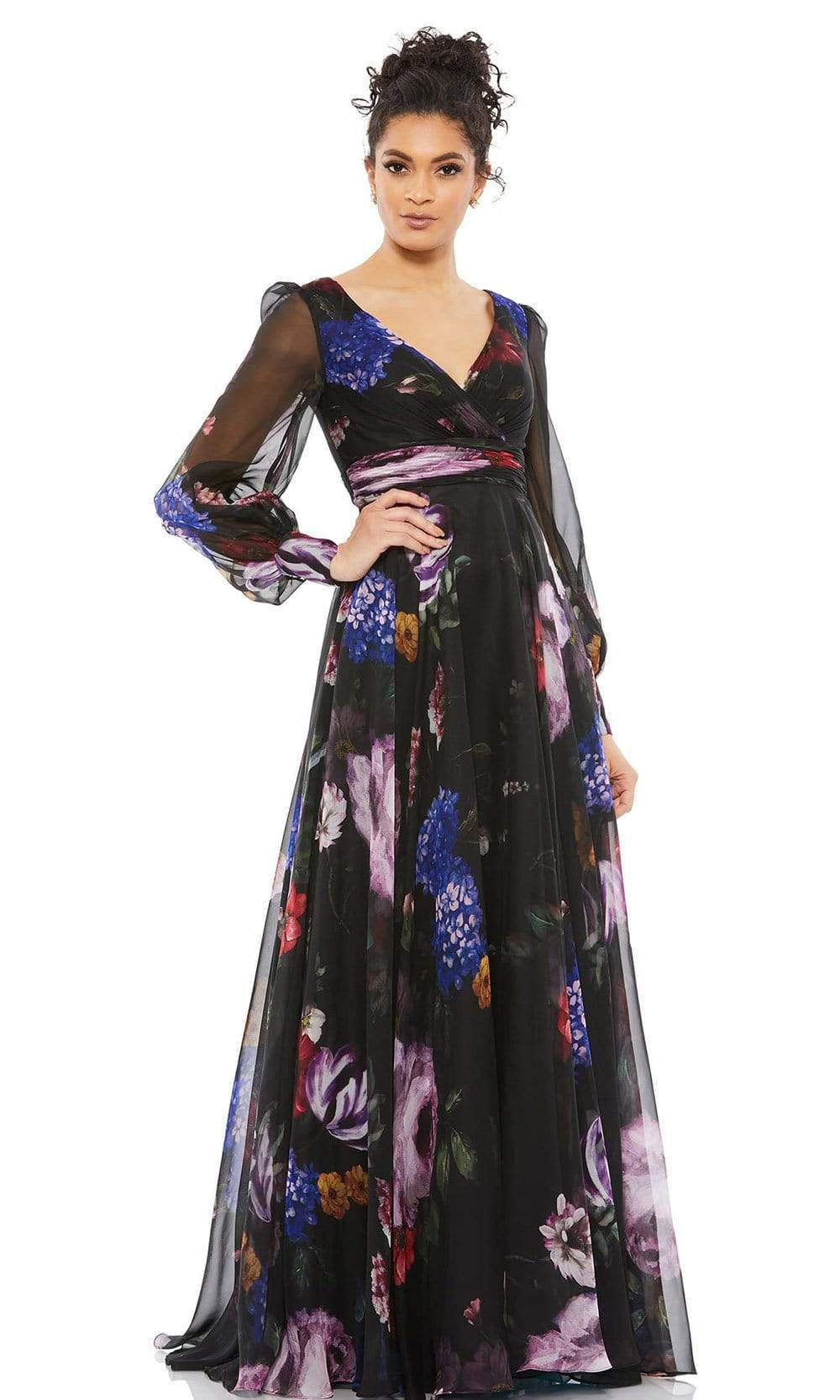 67872D Floral A-Line Evening Dress