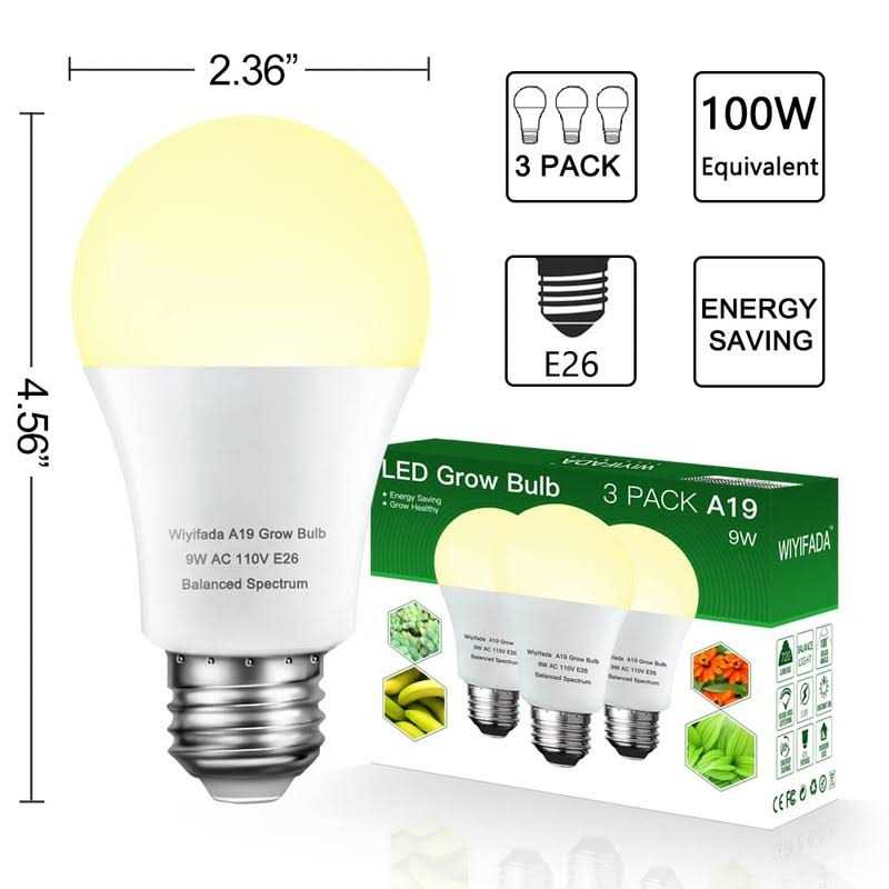 Wiyifada 3 Pack Grow Light Bulb Indoor Grow Light,A19 Full Spectrum Plant Light Bulb,E26 110V 9W Grow Bulb Replace up to 100W