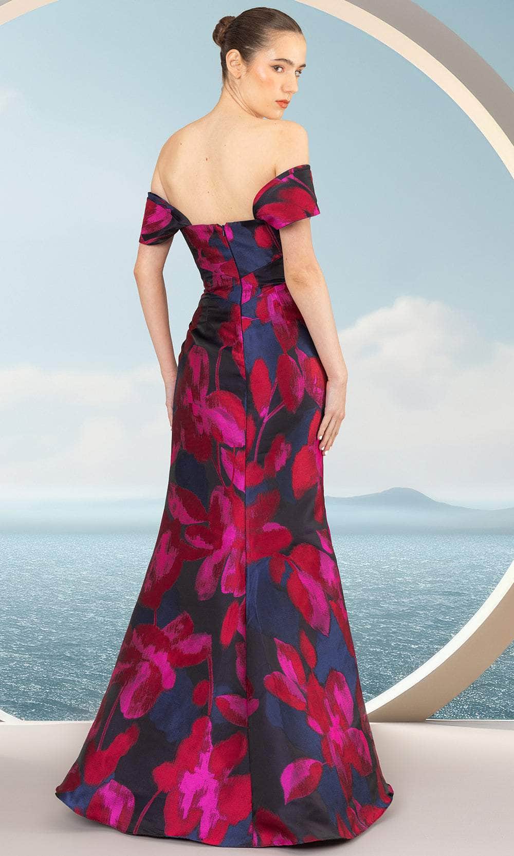 Floral Pleated Evening Dress