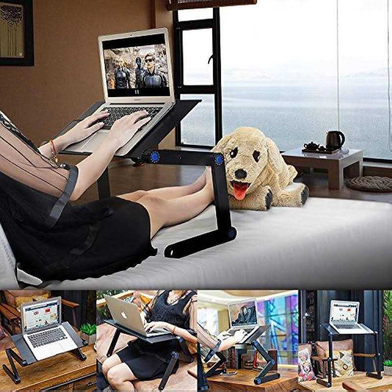 Laptop Table, Adjustable Laptop Bed Table, Laptop Computer Stand, Portable Laptop Workstation Notebook Stand Reading Holder with 2 CPU Cooling Fans