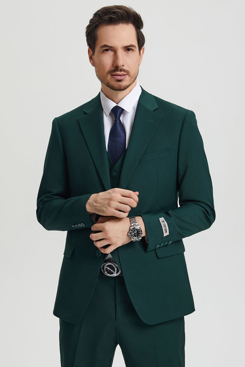 Men’s Two Button Vested Stacy Adams Basic Designer Suit in Hunter Green