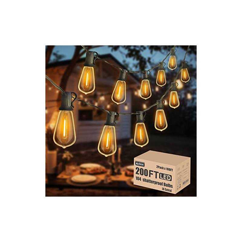 Achin Outdoor String Lights Vintage String Lights Shatterproof ST38 Bulbs LED Dimmable Patio Lights